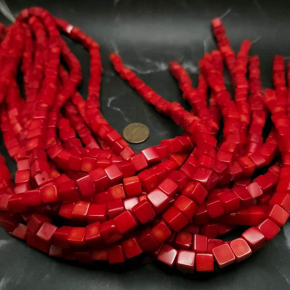 Red Bamboo Coral
8mm cubes, 16 strand