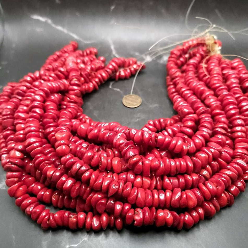 Red Bamboo Coral
10 to 11mm, 16" strand