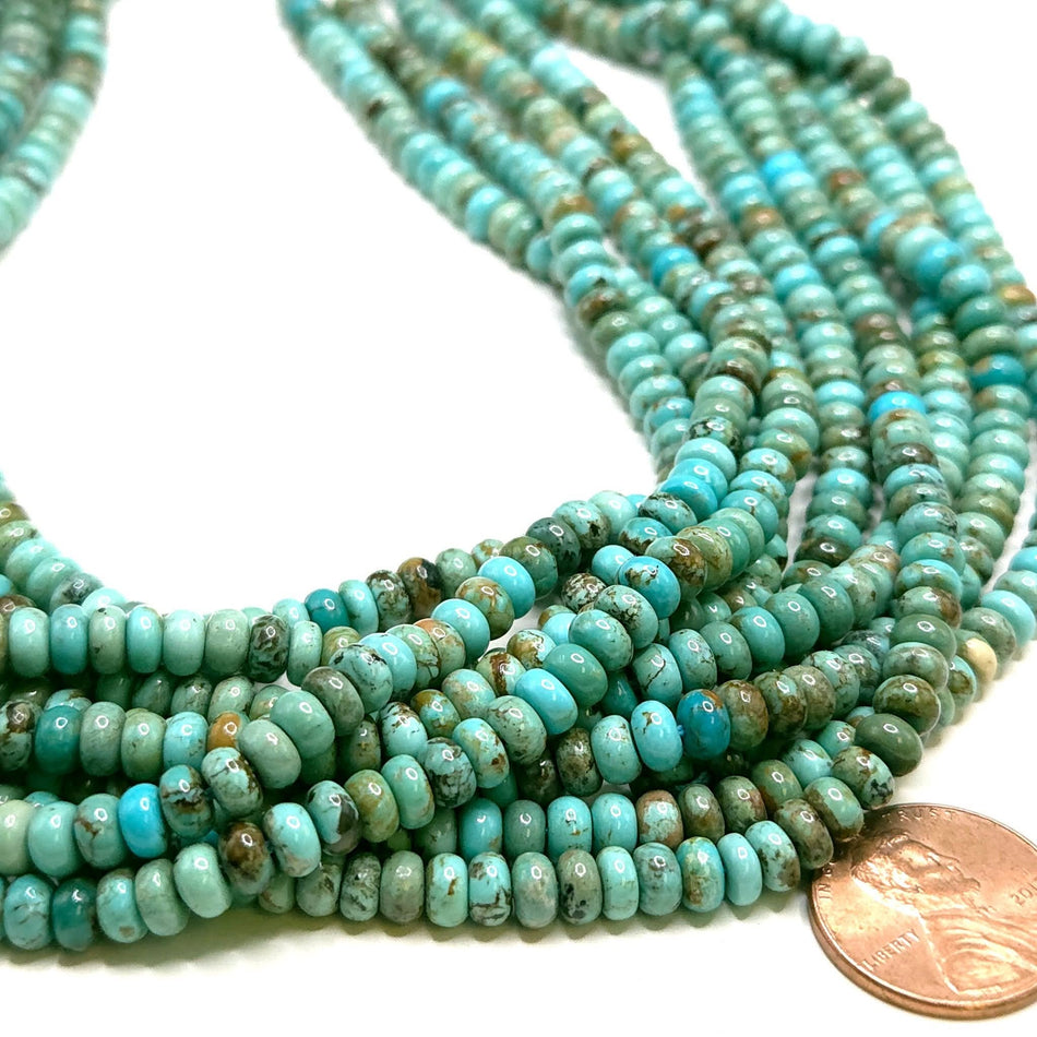 Genuine Turquoise (Campitos)
5mm rondelle, 16" strand