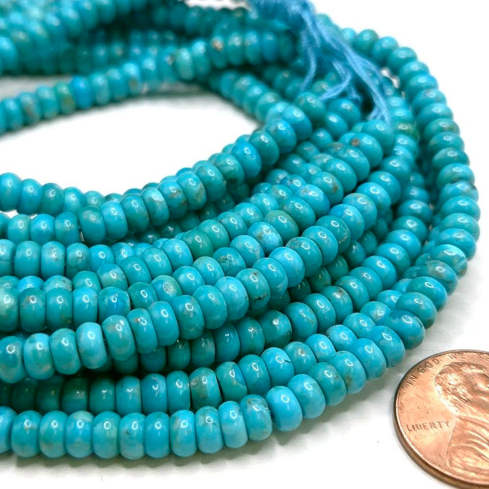 Genuine Natural Turquoise, Campitos Mine
5mm Rondelle, 16" strand