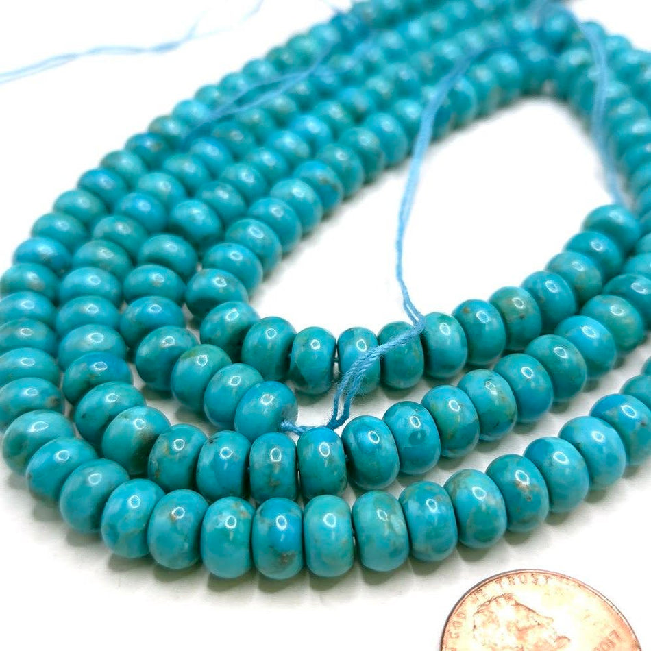 Genuine Turquoise, Campitos Mine
8mm Rondelle, 16" strand (about 83 beads)