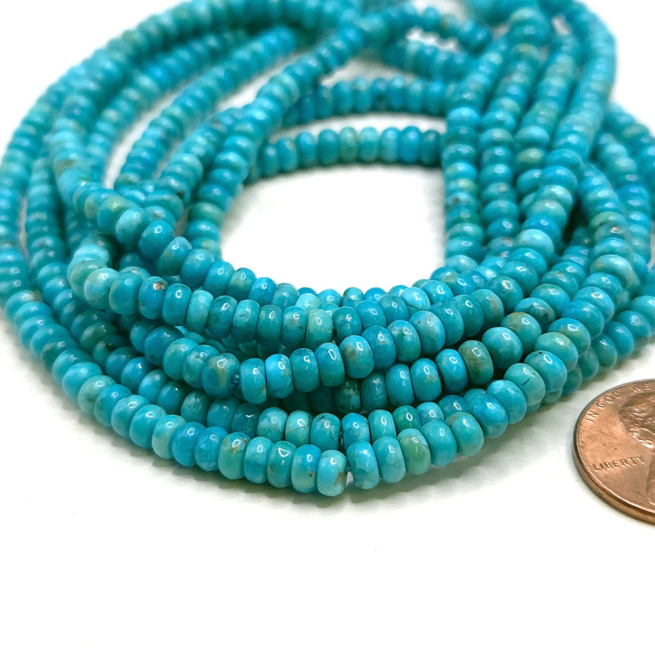 Genuine Turquoise (Campitos)
4mm rondelle, 16" strand