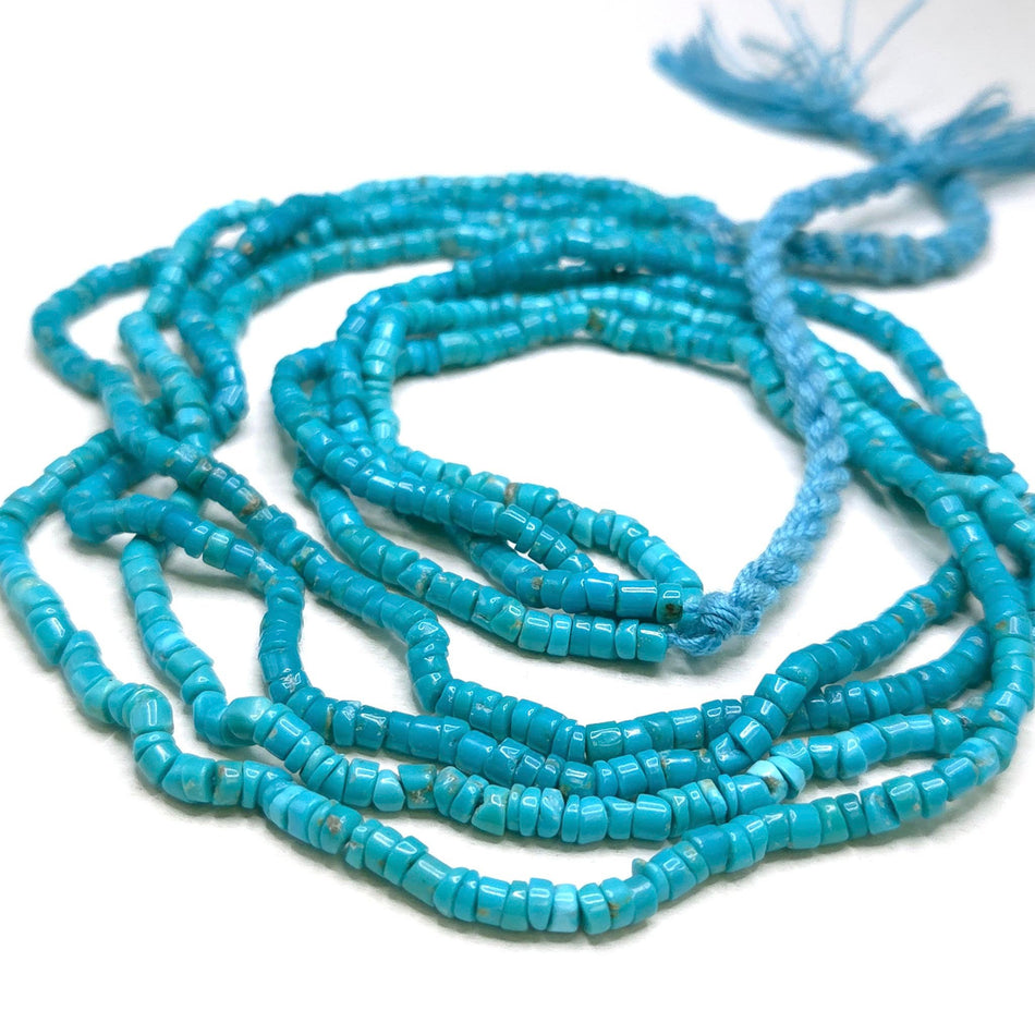 Genuine Turquoise, Campitos
4mm heishi, 16" strand